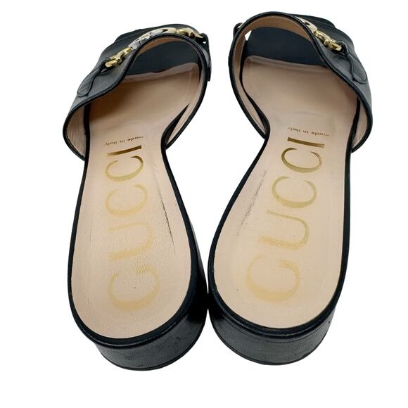 Gucci Zumi Black Leather GG Logo Slide Sandals Low Heel Mules Made Italy EU 38 - Picture 5 of 10